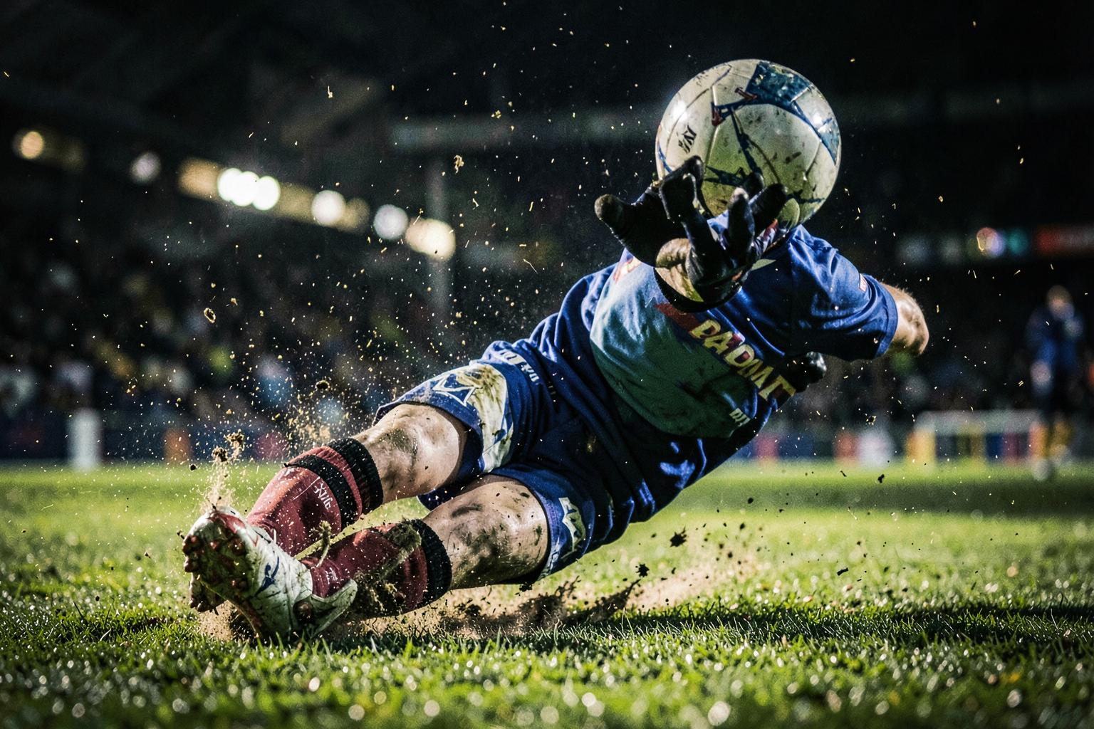 Soccer goalkeeper diving to make a save
